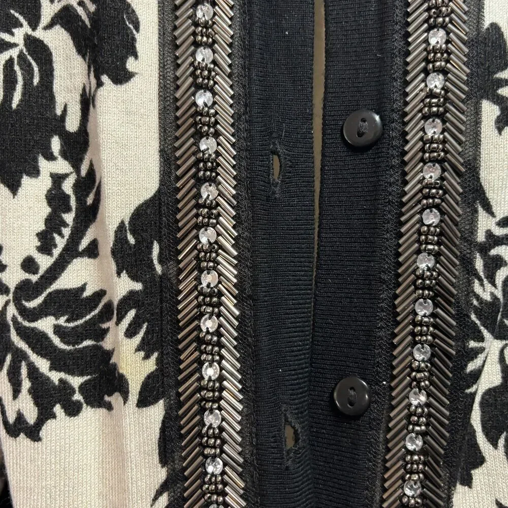 Marled Sequin Trim Front Button Up Cardigan Sweater Old Money Chic Plus Size 2X